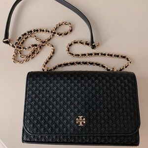 Tory Burch Quilted Crossbody Clutch w/Gold Chain